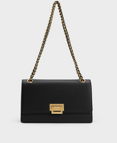 Charles & Ke*th - Metallic Accent Front Flap Bag - Black